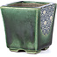 Square green bonsai pot by Terahata Satomi Mazan - 65 x 65 x 70 mm