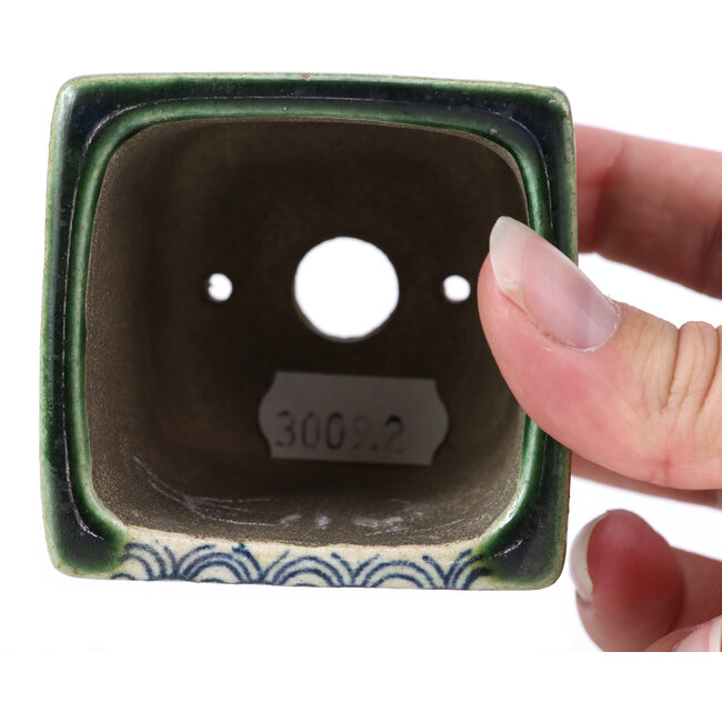 Maceta de bonsái verde cuadrada de Terahata Satomi Mazan - 65 x 65 x 70 mm