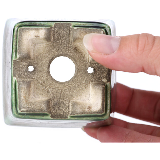 Pot à bonsaï carré vert par Terahata Satomi Mazan - 65 x 65 x 70 mm