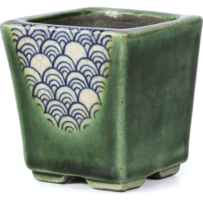Vaso per bonsai quadrato verde di Terahata Satomi Mazan - 65 x 65 x 70 mm