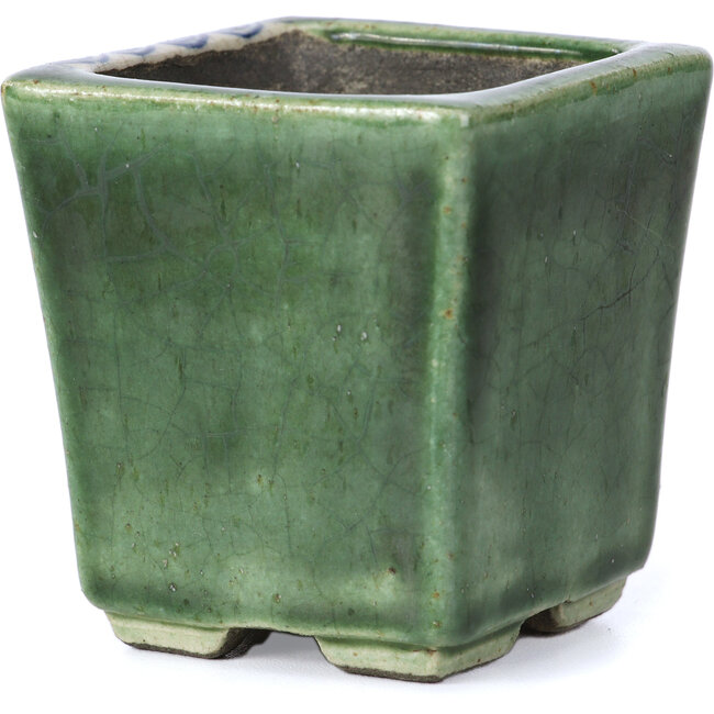 Pot à bonsaï carré vert par Terahata Satomi Mazan - 65 x 65 x 70 mm