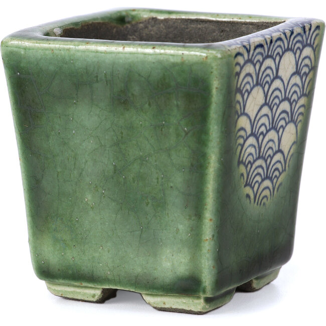 Vaso per bonsai quadrato verde di Terahata Satomi Mazan - 65 x 65 x 70 mm
