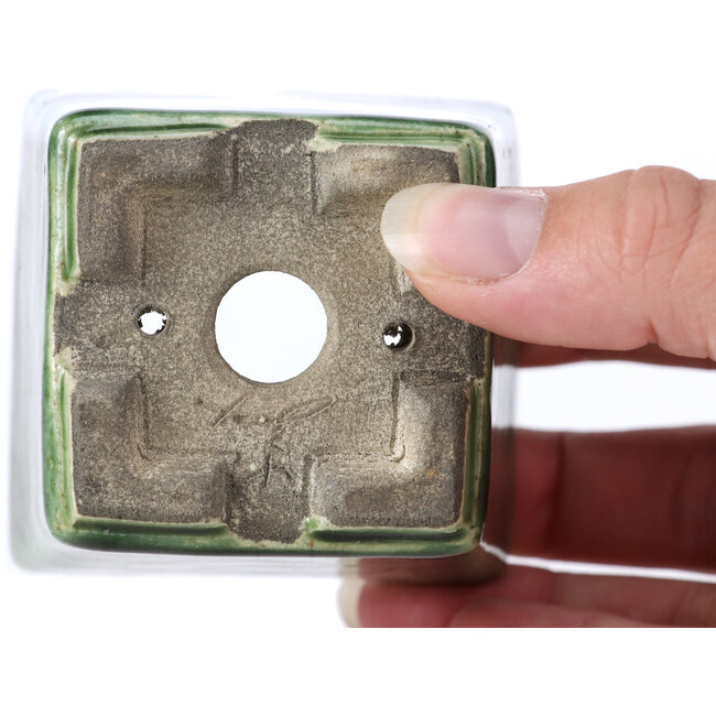 Pot à bonsaï carré vert par Terahata Satomi Mazan - 65 x 65 x 70 mm