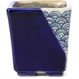  Satomi Mazan, Mazan Terahata 65 mm quadratische blaue Bonsaischale von Terahata Satomi Mazan, Tokoname, Japan