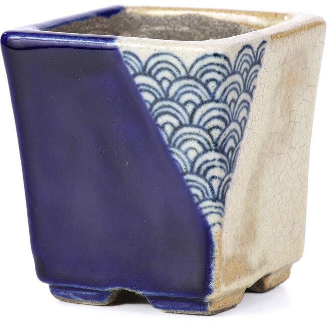Maceta de bonsái cuadrada azul de Terahata Satomi Mazan - 65 x 65 x 70 mm