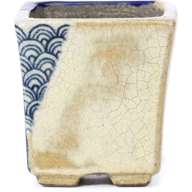 Maceta de bonsái cuadrada azul de Terahata Satomi Mazan - 65 x 65 x 70 mm