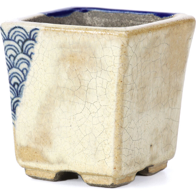 Vaso per bonsai quadrato blu di Terahata Satomi Mazan - 65 x 65 x 70 mm
