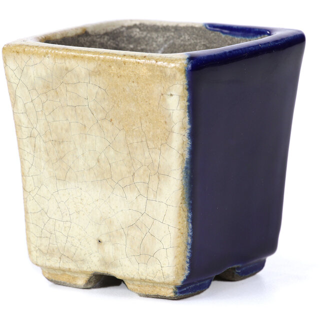 Maceta de bonsái cuadrada azul de Terahata Satomi Mazan - 65 x 65 x 70 mm