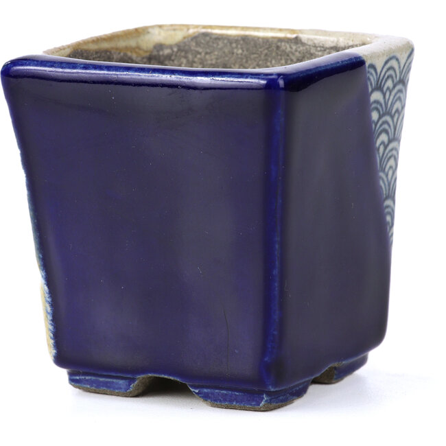 Square blue bonsai pot by Terahata Satomi Mazan - 65 x 65 x 70 mm