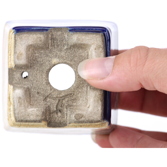 Maceta de bonsái cuadrada azul de Terahata Satomi Mazan - 65 x 65 x 70 mm