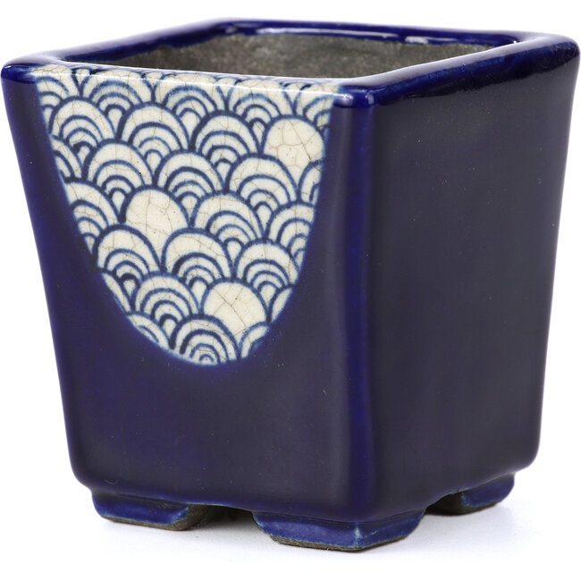 Square blue bonsai pot by Terahata Satomi Mazan - 65 x 65 x 70 mm