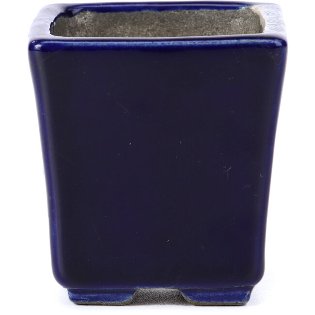 Square blue bonsai pot by Terahata Satomi Mazan - 65 x 65 x 70 mm