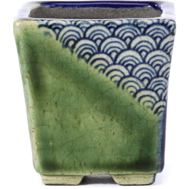 Pot à bonsaï carré vert par Terahata Satomi Mazan - 65 x 65 x 70 mm