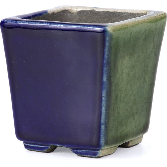 Quadratische grüne Bonsaischale von Terahata Satomi Mazan - 65 x 65 x 70 mm