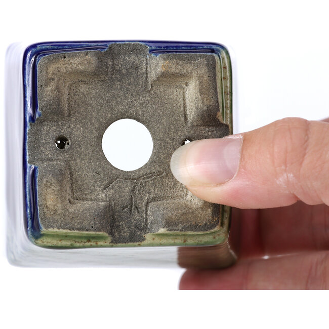 Vaso per bonsai quadrato verde di Terahata Satomi Mazan - 65 x 65 x 70 mm