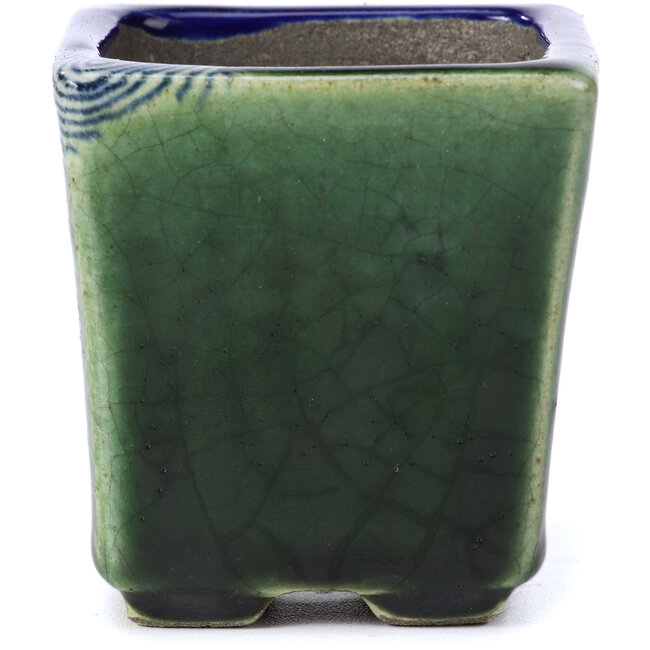 Quadratische blaue Bonsaischale von Terahata Satomi Mazan - 65 x 65 x 70 mm