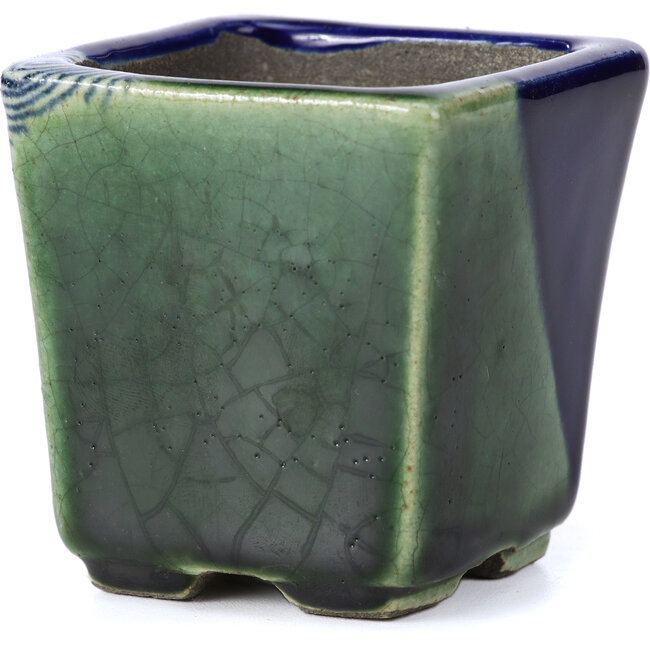 Maceta de bonsái cuadrada azul de Terahata Satomi Mazan - 65 x 65 x 70 mm