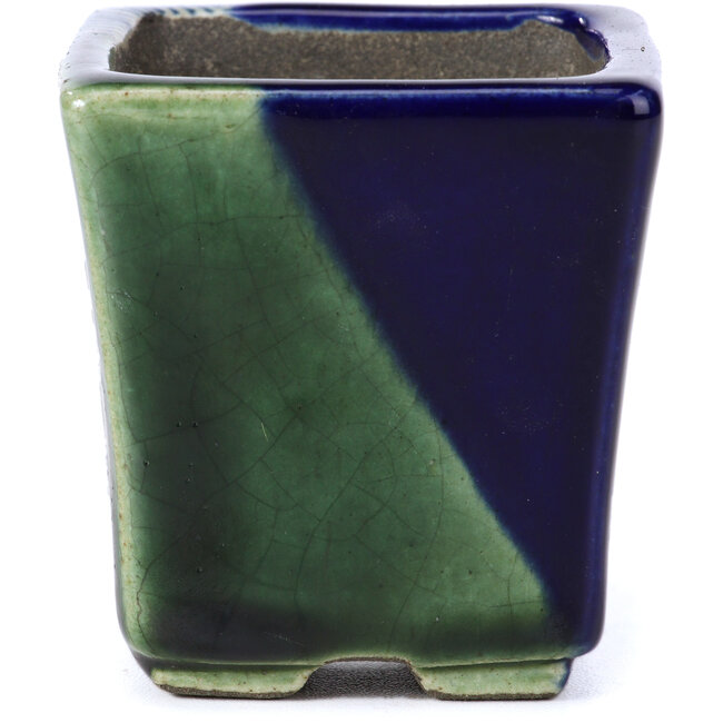 Square blue bonsai pot by Terahata Satomi Mazan - 65 x 65 x 70 mm