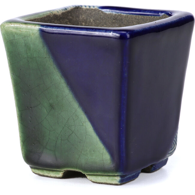 Vaso per bonsai quadrato blu di Terahata Satomi Mazan - 65 x 65 x 70 mm