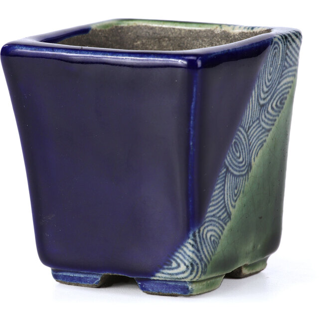 Vaso per bonsai quadrato blu di Terahata Satomi Mazan - 65 x 65 x 70 mm