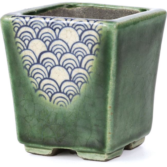 Maceta de bonsái verde cuadrada de Terahata Satomi Mazan - 65 x 65 x 70 mm