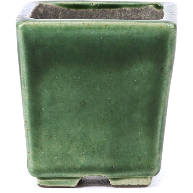 Square green bonsai pot by Terahata Satomi Mazan - 65 x 65 x 70 mm