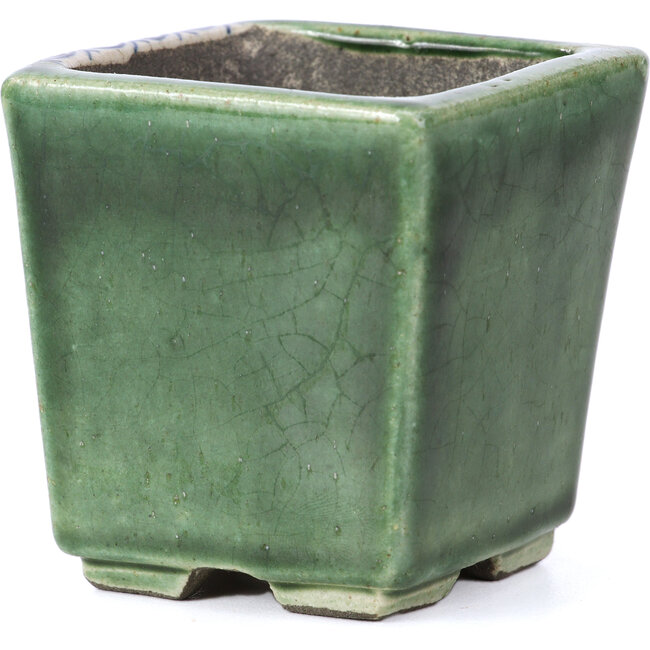 Maceta de bonsái verde cuadrada de Terahata Satomi Mazan - 65 x 65 x 70 mm