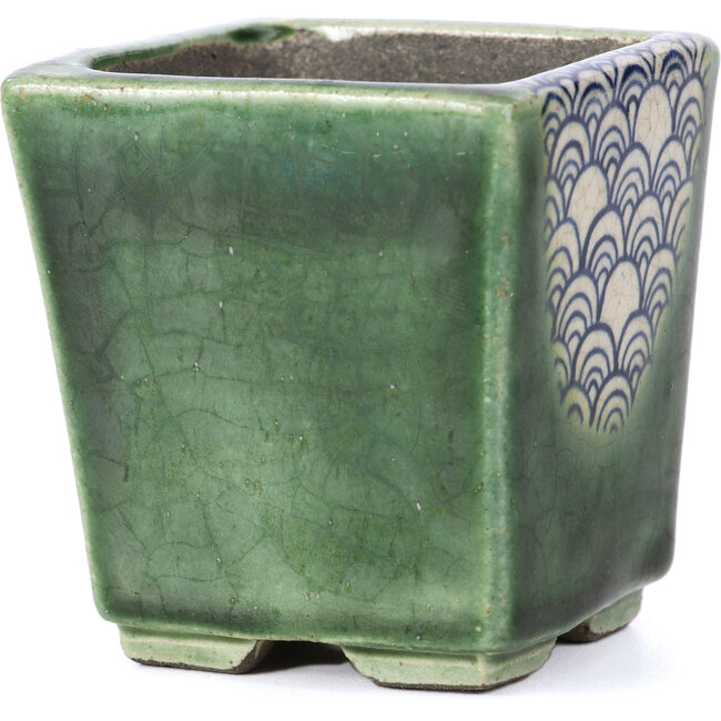 Vierkante groene bonsaipot van Terahata Satomi Mazan - 65 x 65 x 70 mm
