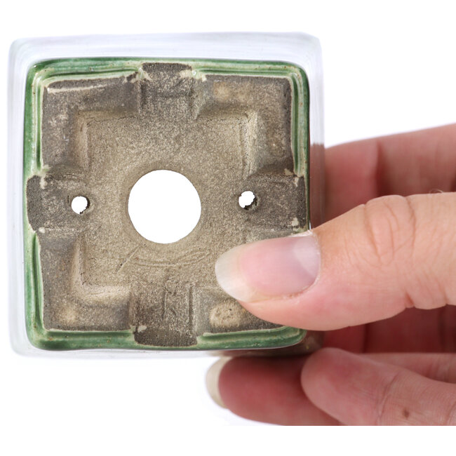 Vierkante groene bonsaipot van Terahata Satomi Mazan - 65 x 65 x 70 mm