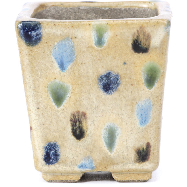 Maceta de bonsái cuadrada beige de Terahata Satomi Mazan - 65 x 65 x 70 mm