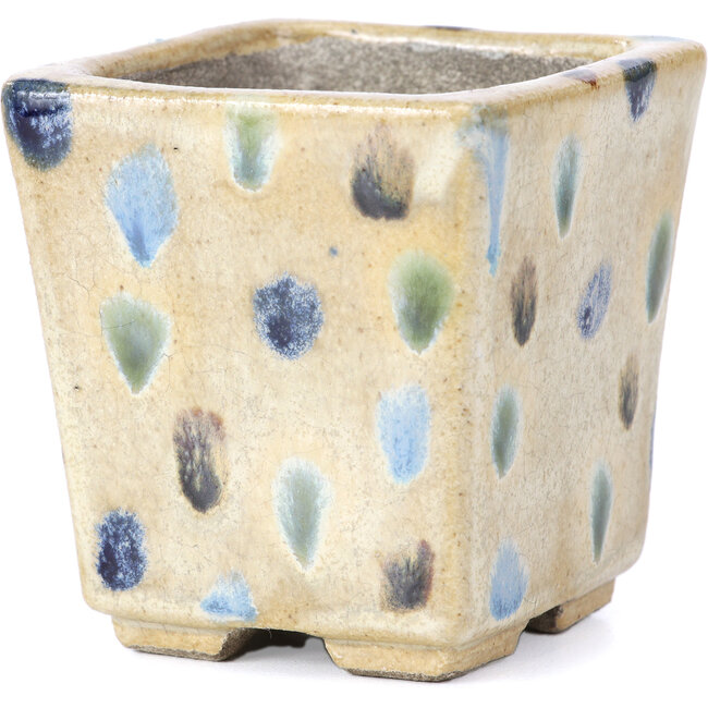 Pot à bonsaï carré beige par Terahata Satomi Mazan - 65 x 65 x 70 mm