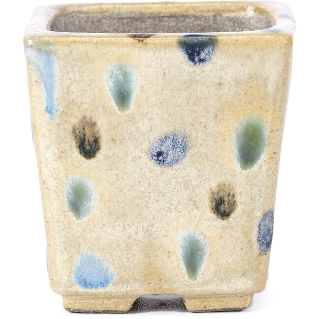 Maceta de bonsái cuadrada beige de Terahata Satomi Mazan - 65 x 65 x 70 mm