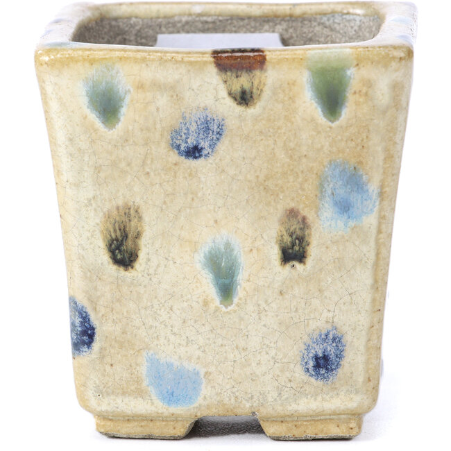 Quadratische beige Bonsaischale von Terahata Satomi Mazan - 65 x 65 x 70 mm