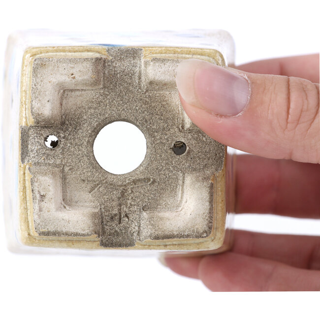 Pot à bonsaï carré beige par Terahata Satomi Mazan - 65 x 65 x 70 mm