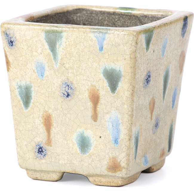 Pot à bonsaï carré beige par Terahata Satomi Mazan - 65 x 65 x 70 mm