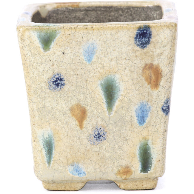 Quadratische beige Bonsaischale von Terahata Satomi Mazan - 65 x 65 x 70 mm