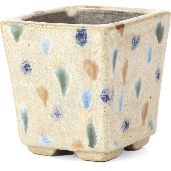 Pot à bonsaï carré beige par Terahata Satomi Mazan - 65 x 65 x 70 mm