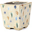 Quadratische beige Bonsaischale von Terahata Satomi Mazan - 65 x 65 x 70 mm