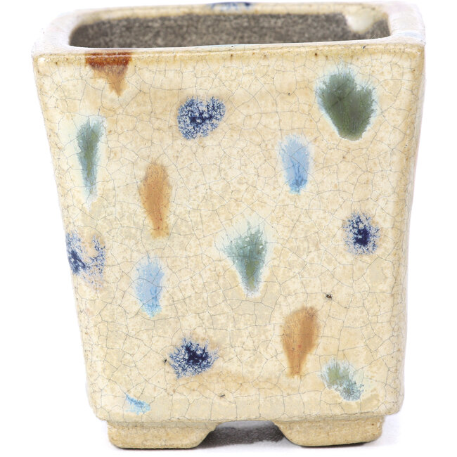 Vaso per bonsai quadrato beige di Terahata Satomi Mazan - 65 x 65 x 70 mm