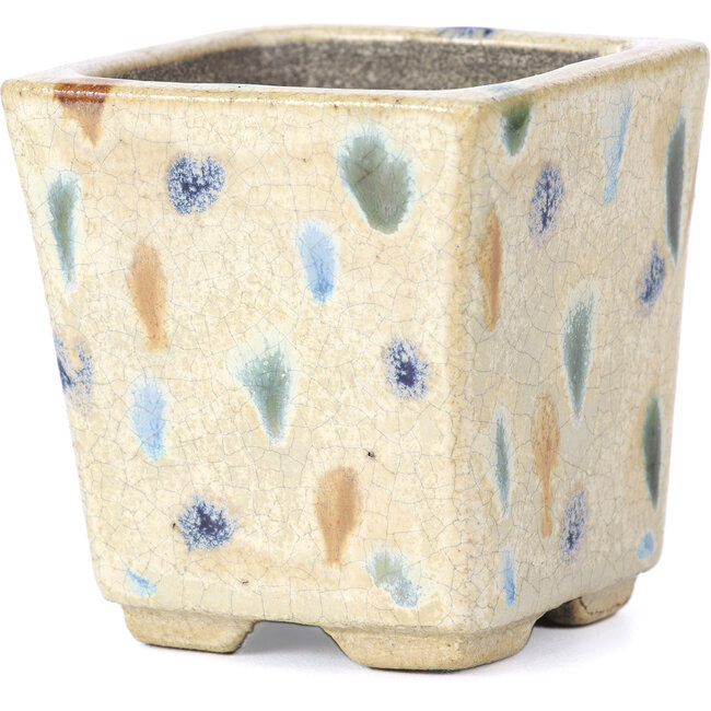 Pot à bonsaï carré beige par Terahata Satomi Mazan - 65 x 65 x 70 mm