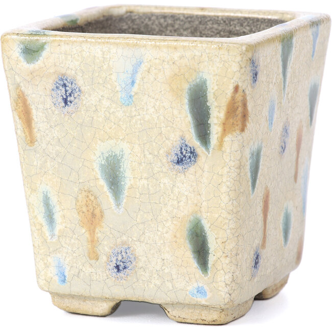 Vaso per bonsai quadrato beige di Terahata Satomi Mazan - 65 x 65 x 70 mm