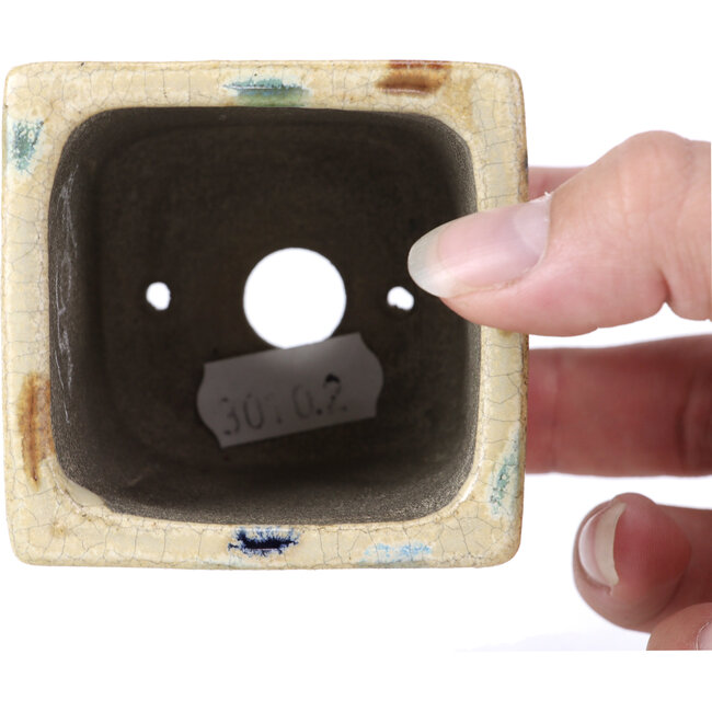 Maceta de bonsái cuadrada beige de Terahata Satomi Mazan - 65 x 65 x 70 mm