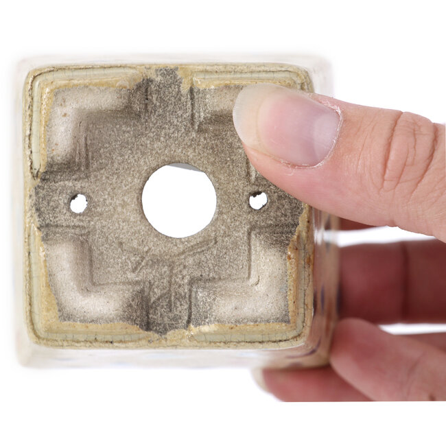 Quadratische beige Bonsaischale von Terahata Satomi Mazan - 65 x 65 x 70 mm