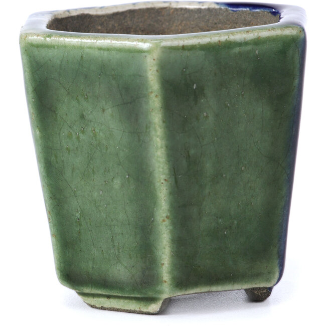 Zeshoekige groene bonsaipot van Terahata Satomi Mazan - 73 x 65 x 65 mm