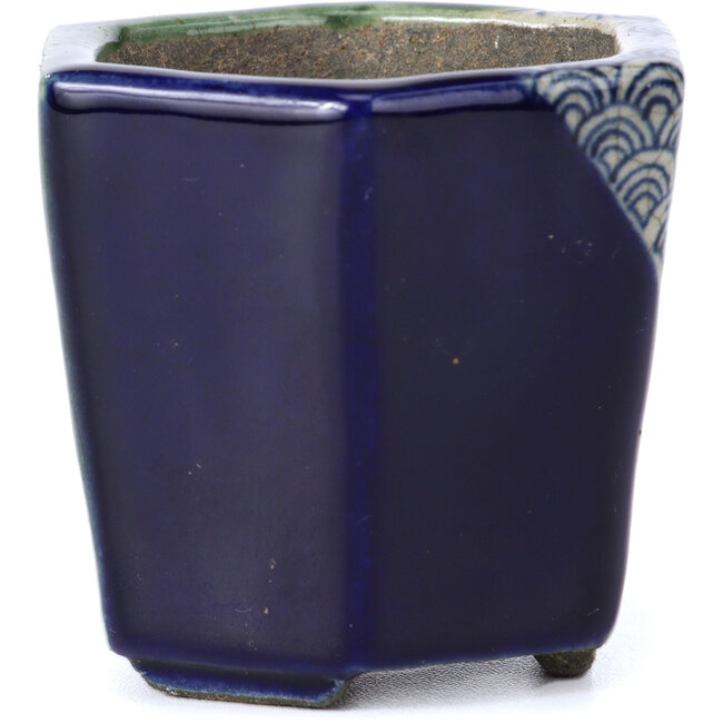 Vaso per bonsai verde esagonale di Terahata Satomi Mazan - 73 x 65 x 65 mm