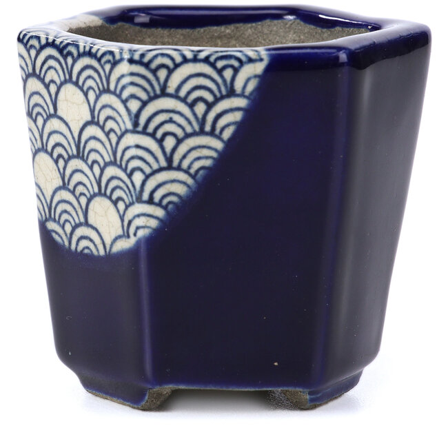 Vaso esagonale blu per bonsai di Terahata Satomi Mazan - 73 x 65 x 65 mm