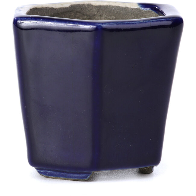 Pot à bonsaï bleu hexagonal par Terahata Satomi Mazan - 73 x 65 x 65 mm