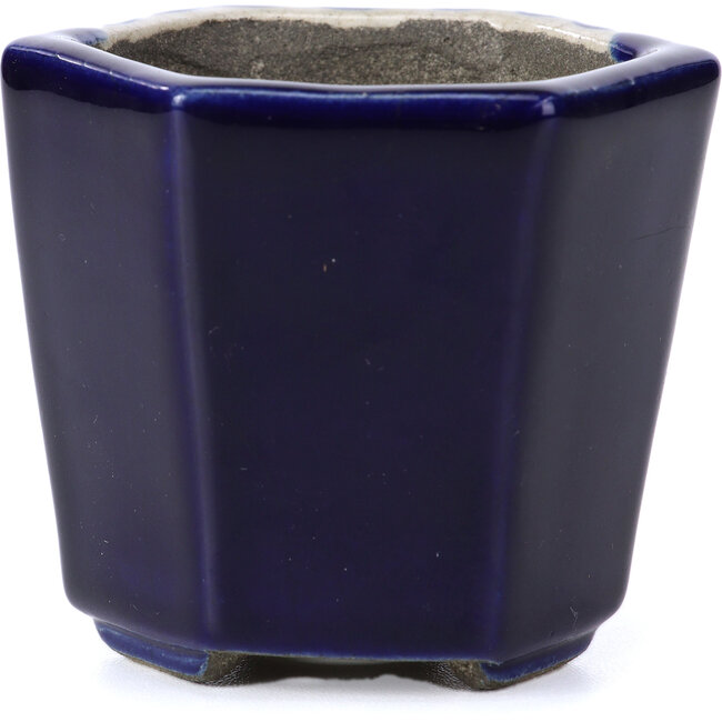 Vaso esagonale blu per bonsai di Terahata Satomi Mazan - 73 x 65 x 65 mm