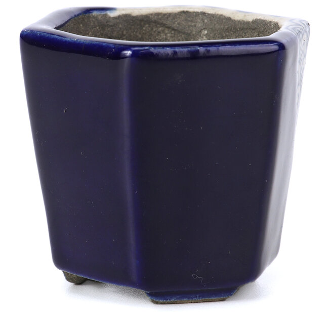 Sechseckige blaue Bonsaischale von Terahata Satomi Mazan - 73 x 65 x 65 mm