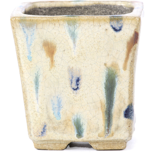 Maceta de bonsái cuadrada beige de Terahata Satomi Mazan - 65 x 65 x 70 mm